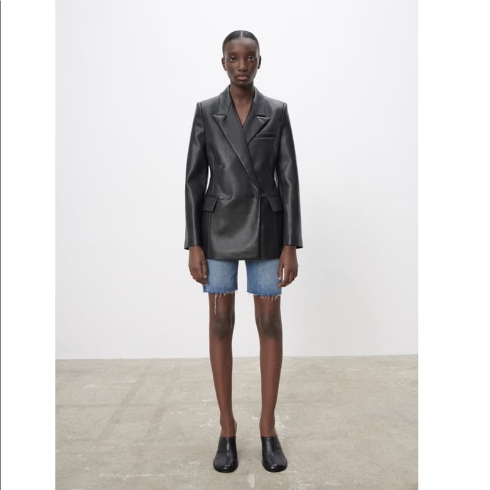 Zara Faux Leather Tailored Blazer S